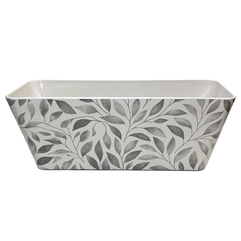 16" Gray Leaves Rectangular Self-Watering Bamboo Planter