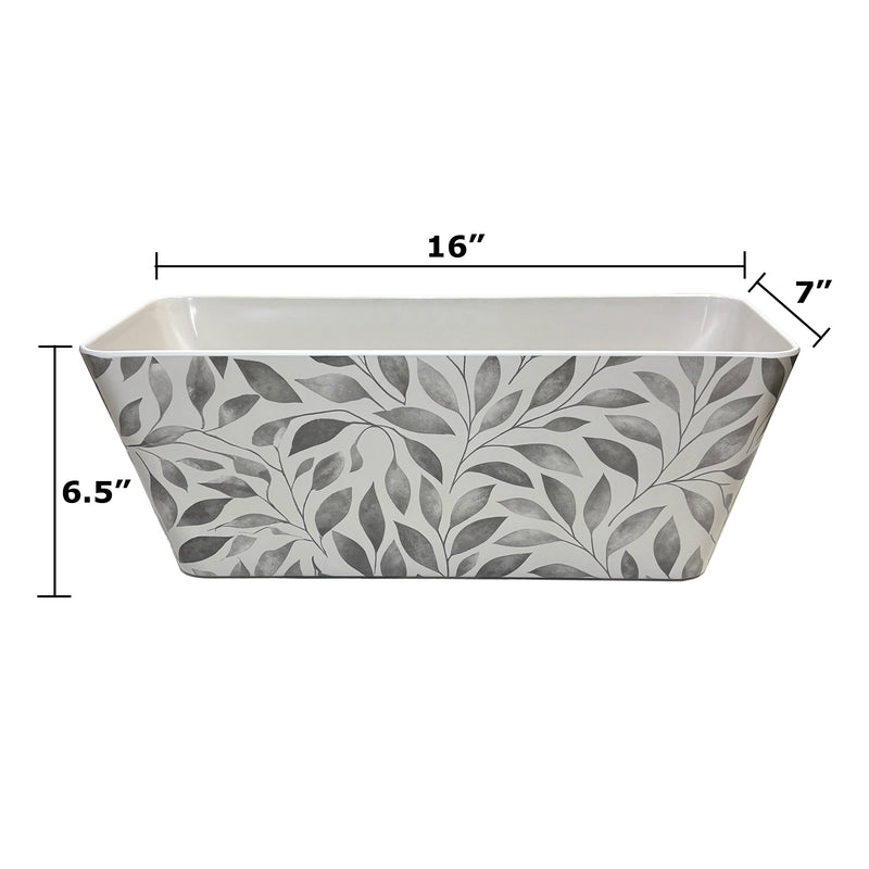 16" Gray Leaves Rectangular Self-Watering Bamboo Planter