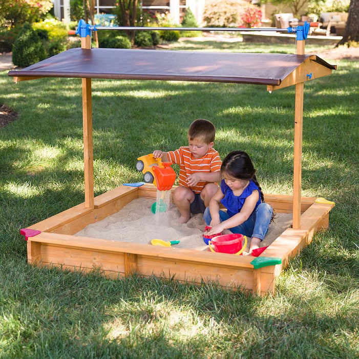 Wooden Children's Sandbox with Retractable Roof 4.66 ft. W x 4.66 ft. L x 4.33 ft. H