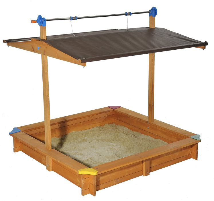 Wooden Children's Sandbox with Retractable Roof 4.66 ft. W x 4.66 ft. L x 4.33 ft. H
