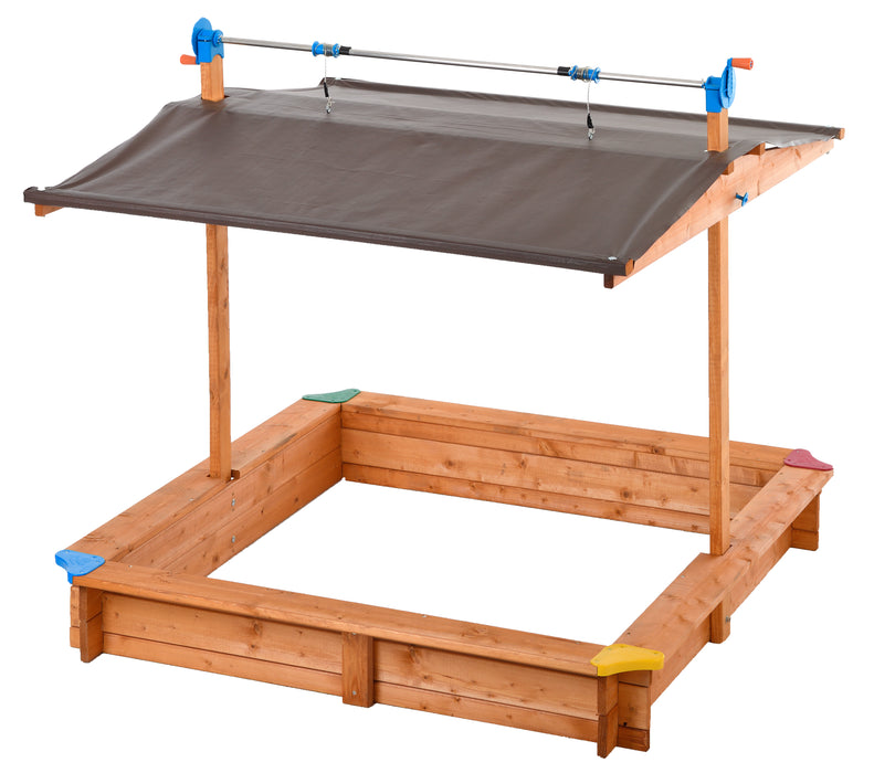 Wooden Children's Sandbox with Retractable Roof 4.66 ft. W x 4.66 ft. L x 4.33 ft. H