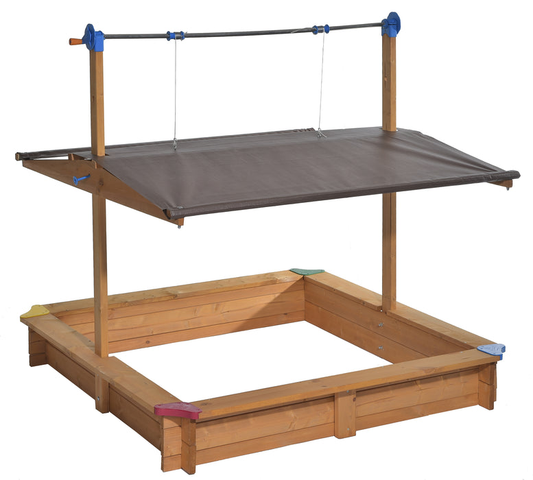 Wooden Children's Sandbox with Retractable Roof 4.66 ft. W x 4.66 ft. L x 4.33 ft. H