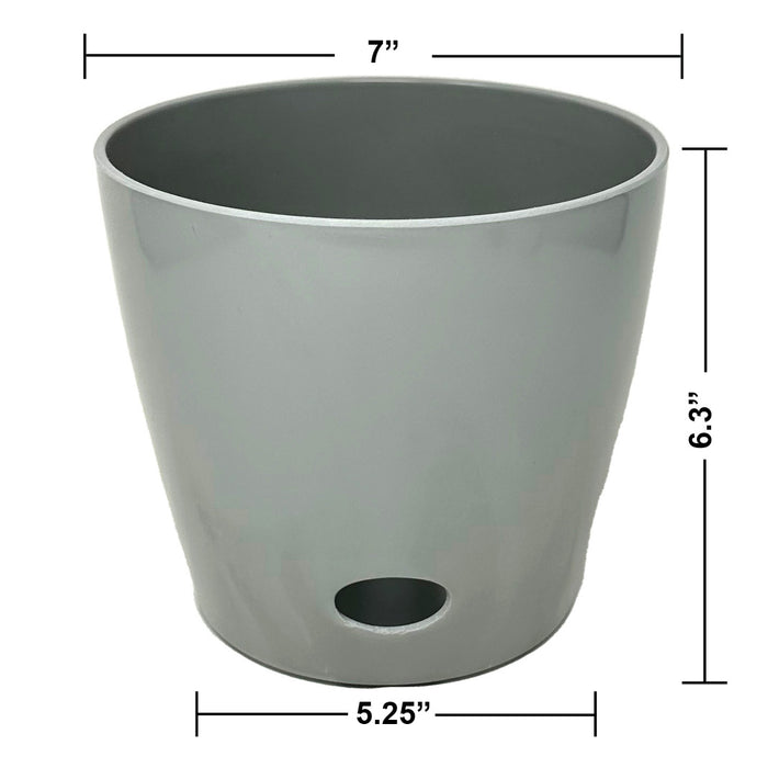 7" Gray Round Self-Watering Bamboo Pot