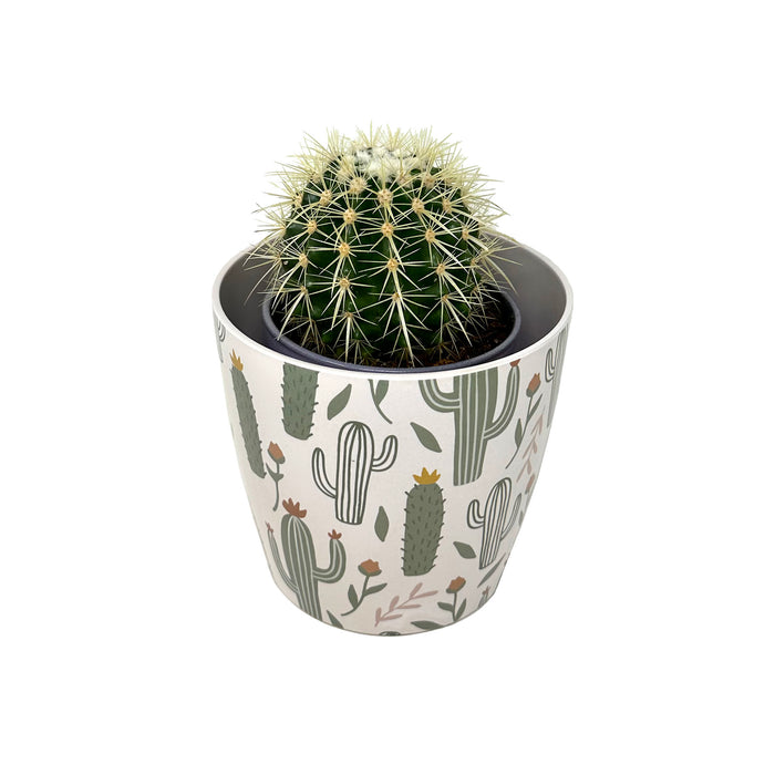 7" Cactus Round Self-Watering Bamboo Pot