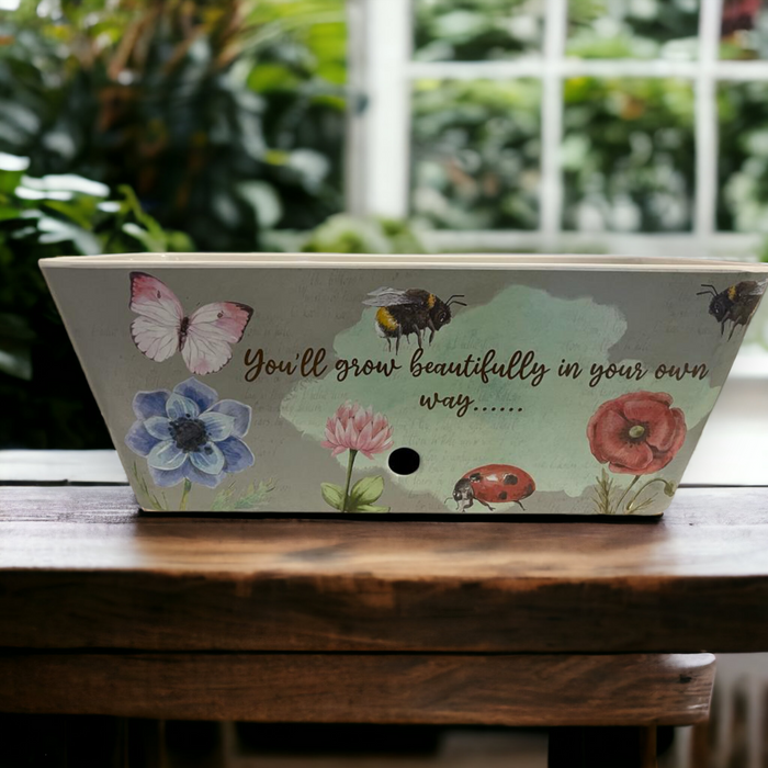 16" Flowers Rectangular Self-Watering Bamboo Planter