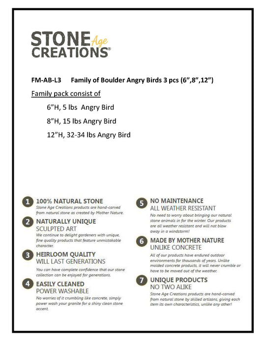 Family of Boulder Angry Birds 3 Pcs 6"8"12"