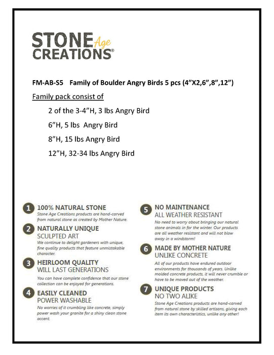 Family of Boulder Angry Birds 5 Pcs 4"X26"8"12"