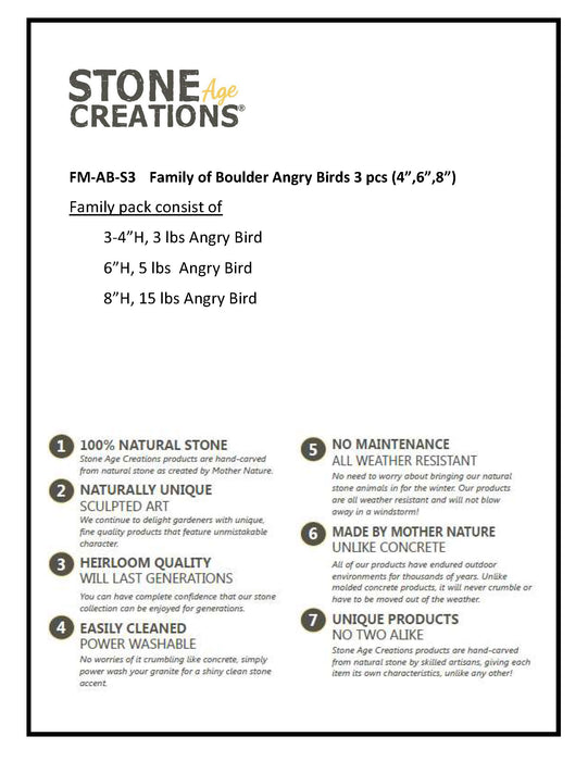 Family of Boulder Angry Birds 3 Pcs 4"6"8"