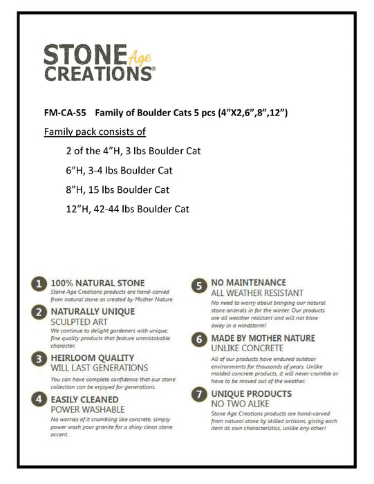 Family of Boulder Cats 5 Pcs 4"x26"8"12"