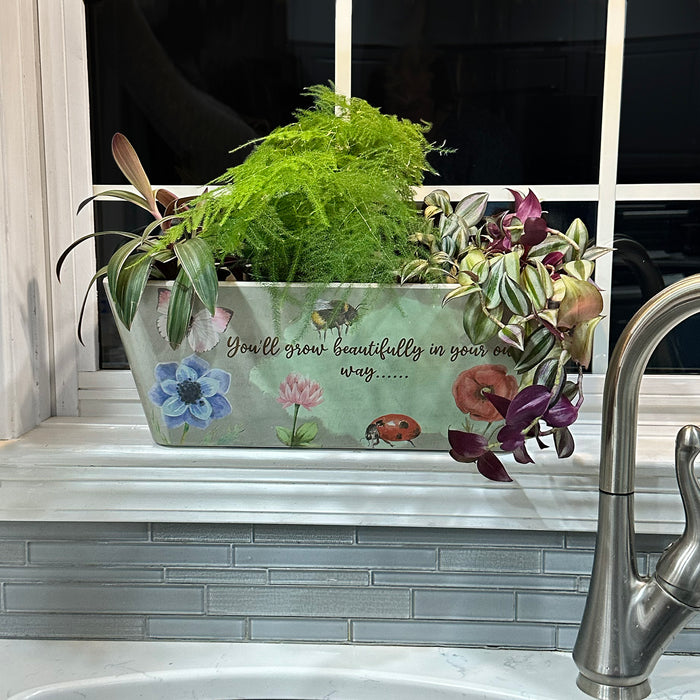 16" Flowers Rectangular Self-Watering Bamboo Planter