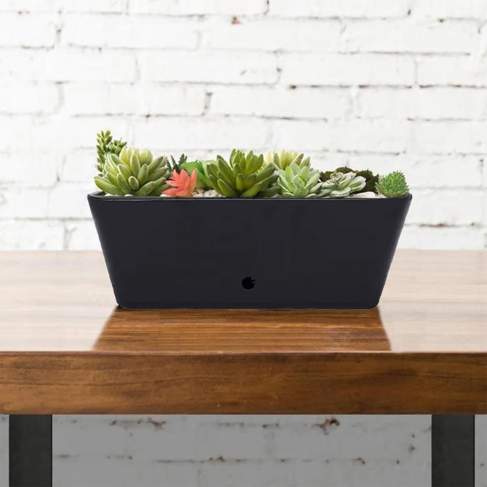 16" Black Rectangular Self-Watering Bamboo Planter