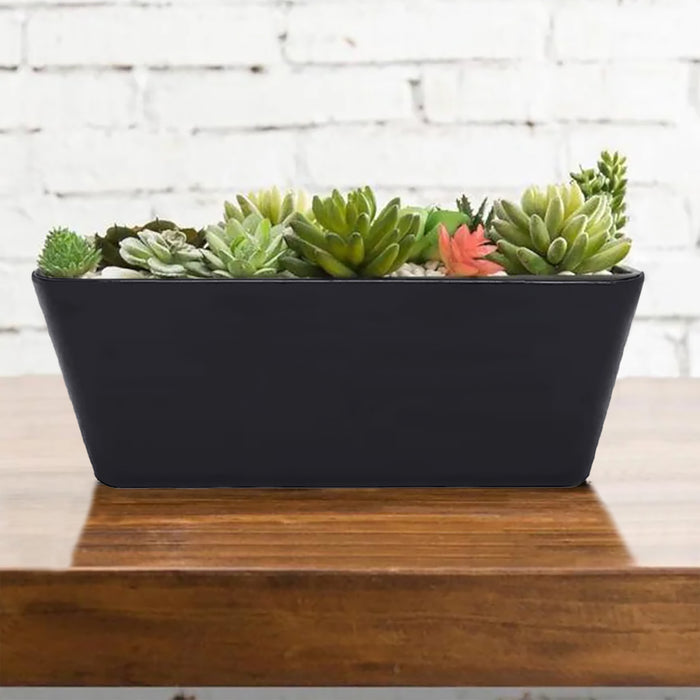 16" Black Rectangular Self-Watering Bamboo Planter