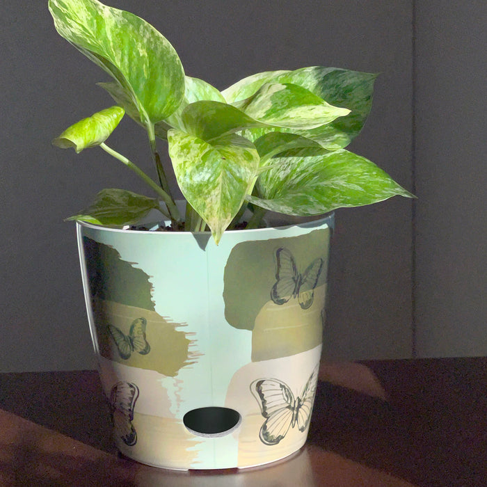 7" Butterfly Round Self-Watering Bamboo Pot