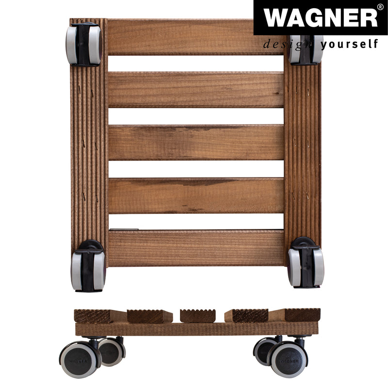 11" Medium Wash Square Ribbed Wooden Plant Caddy