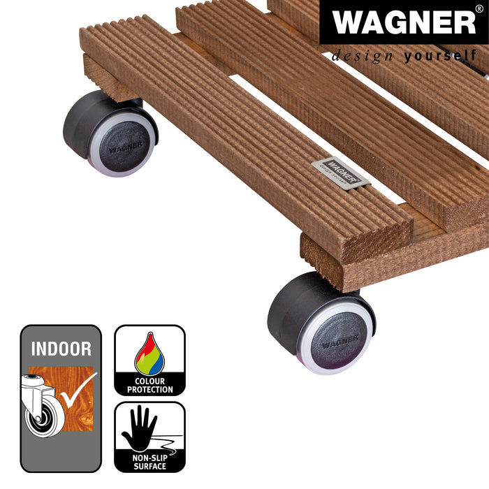 11" Medium Wash Square Ribbed Wooden Plant Caddy