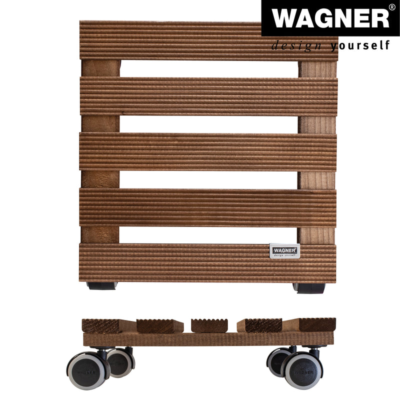 11" Medium Wash Square Ribbed Wooden Plant Caddy