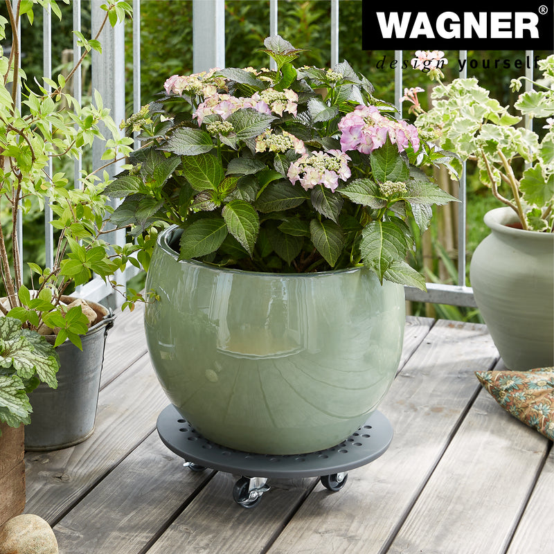 13.4" Charcoal Round Stone Plant Caddy