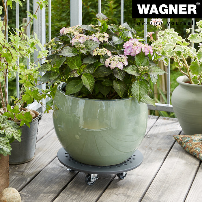 13.4" Charcoal Round Stone Plant Caddy