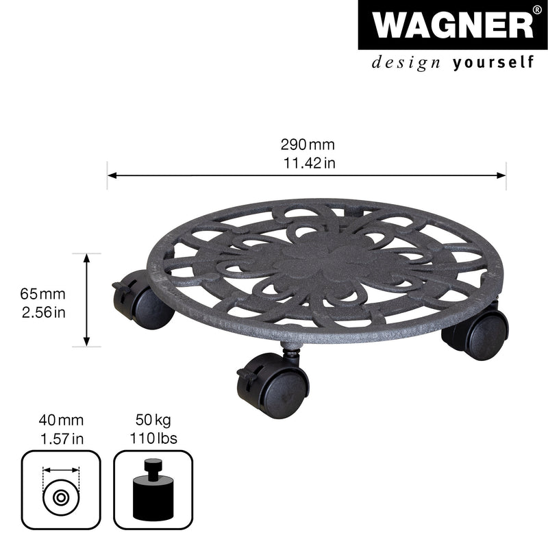 11.4" Slate Gray Round Cast Iron Plant Caddy