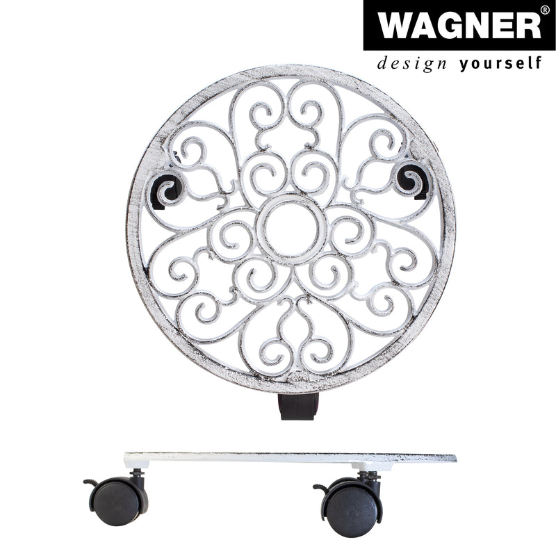 11.4" White Round Cast Iron Plant Caddy