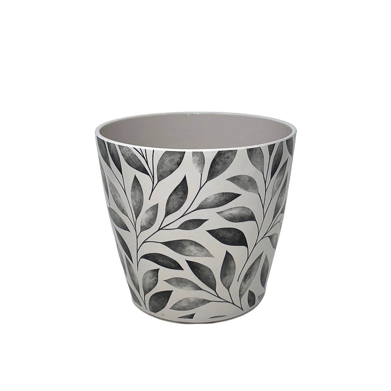 5" Gray Leaves Round Self-Watering Bamboo Pot