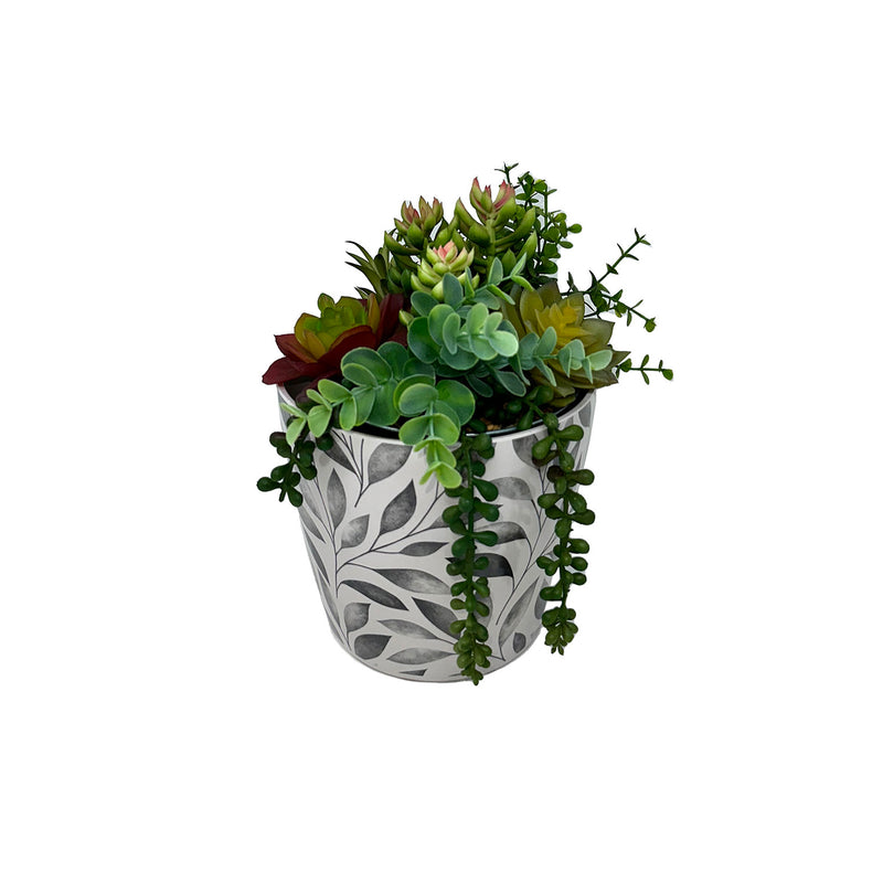 5" Gray Leaves Round Self-Watering Bamboo Pot
