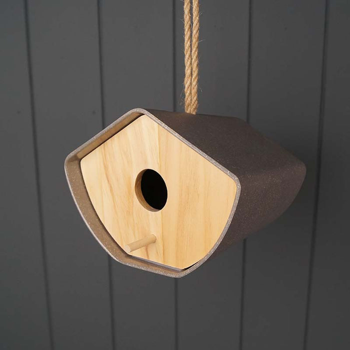 6.3" Anthracite Japandi Birdhouse - Bamboo