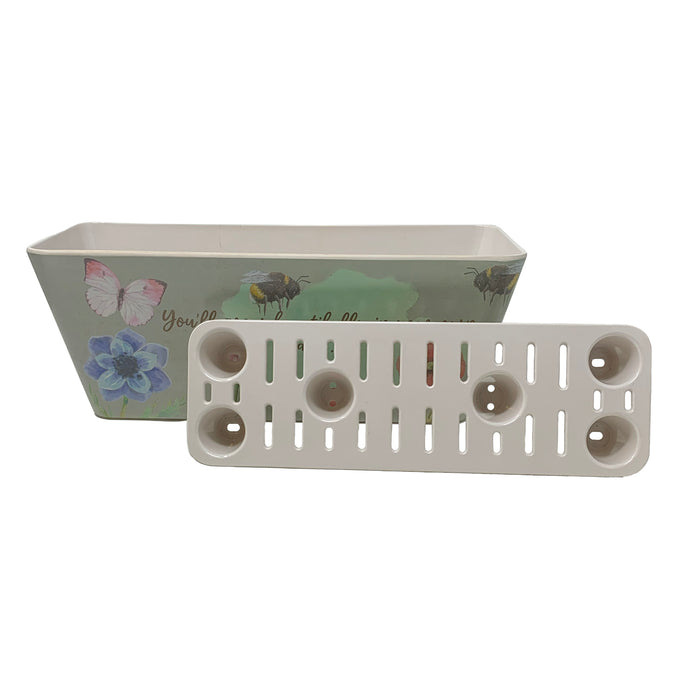 16" Flowers Rectangular Self-Watering Bamboo Planter