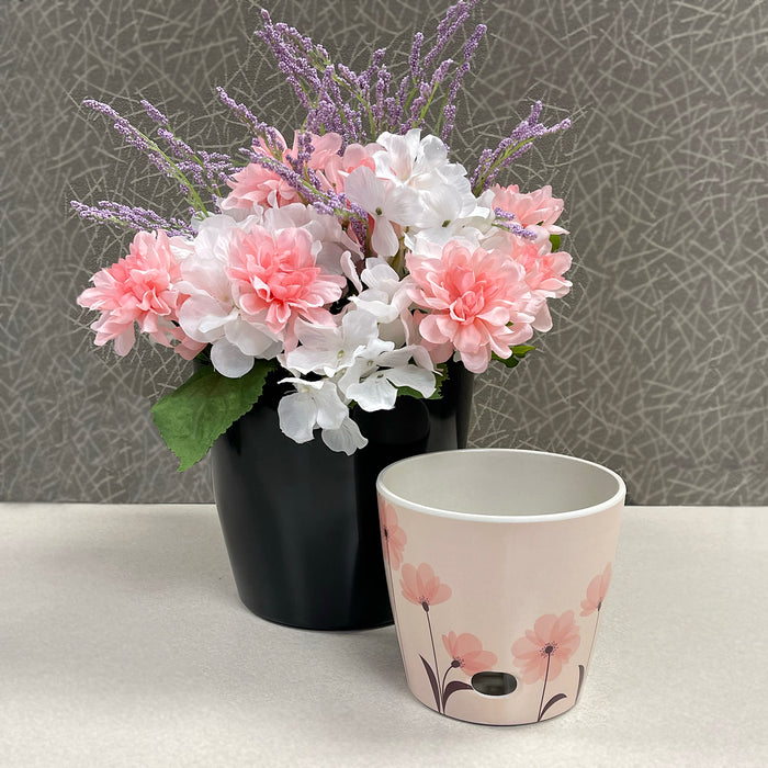 Self-Watering Plant Pot Set of 2 5" Pink Flower & 7" Black Solid