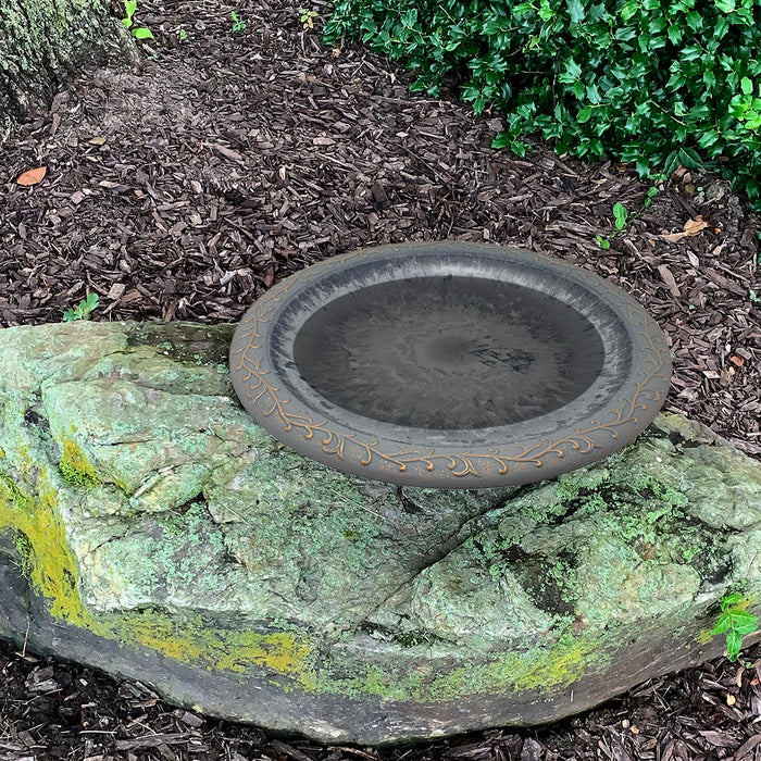 19" dia Dove Gray Fiber Clay Birdbath Bowl