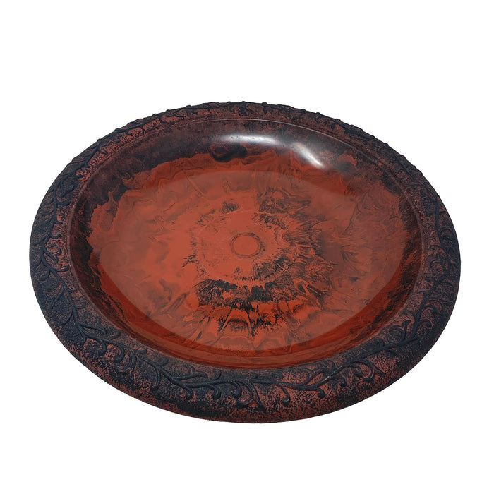 19" dia Red/Charcoal Fiber Clay Birdbath Bowl