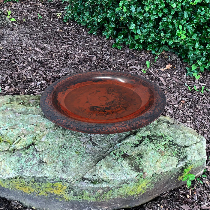 19" dia Red/Charcoal Fiber Clay Birdbath Bowl