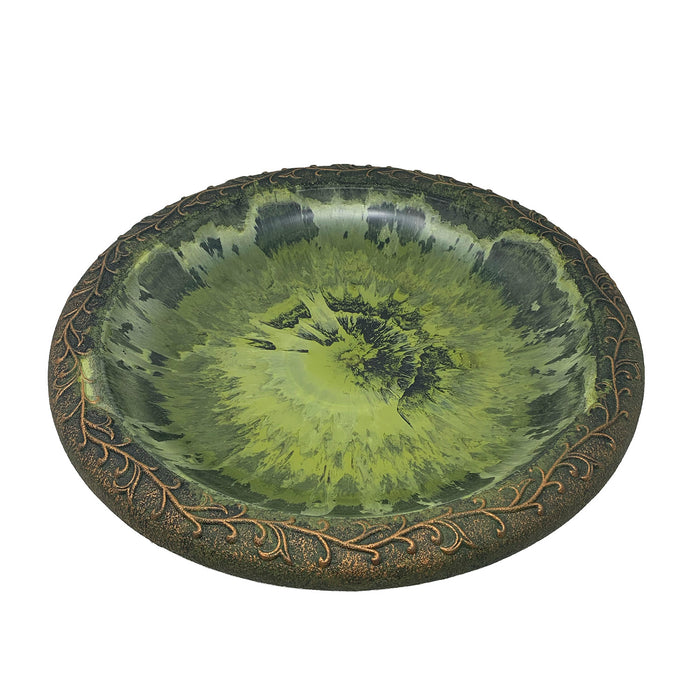 19" dia Light Green Fiber Clay Birdbath Bowl