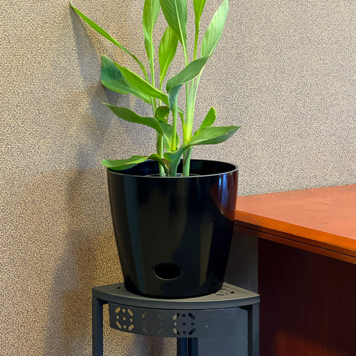 10" Black Round Self-Watering Bamboo Pot