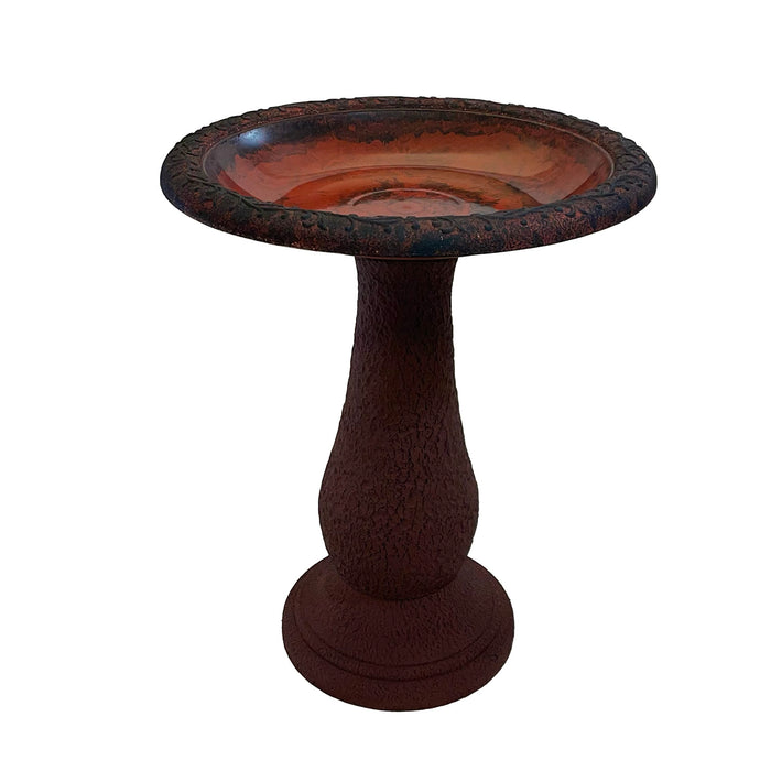 24" Red/Charcoal Fiber Clay Birdbath