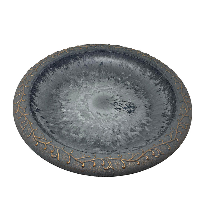 28" Dove Gray Fiber Clay Birdbath on Black Metal Base