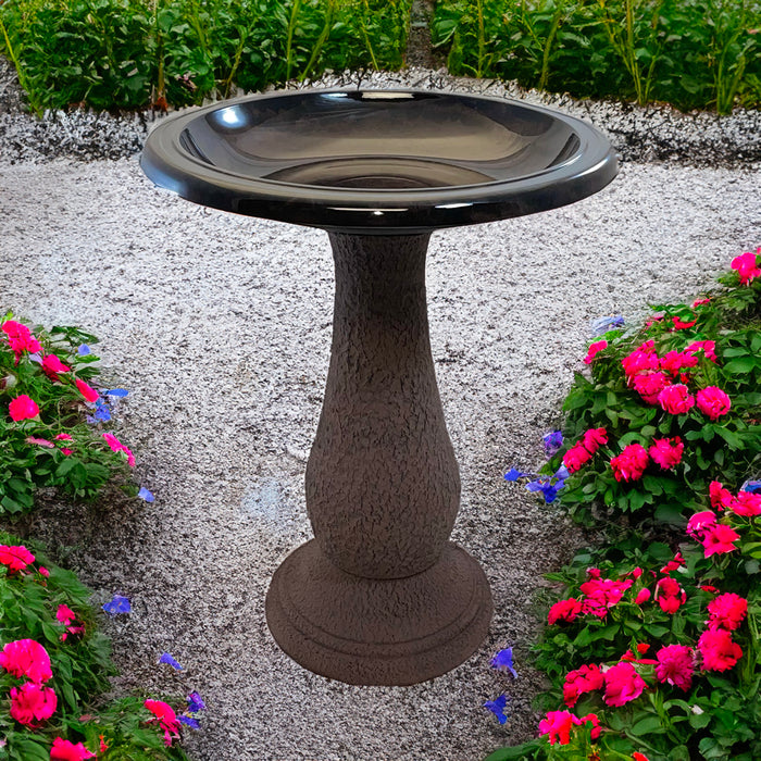 24" Antique Brown Fiber Clay Birdbath