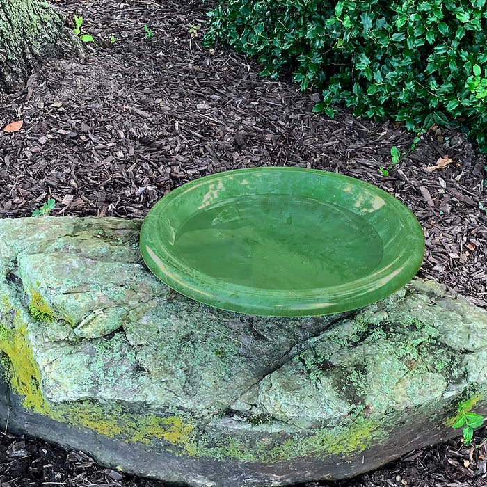 19" dia Kale Green Fiber Clay Birdbath Bowl