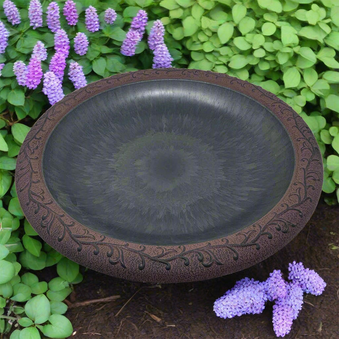 19" dia Slate/Wine Fiber Clay Birdbath Bowl