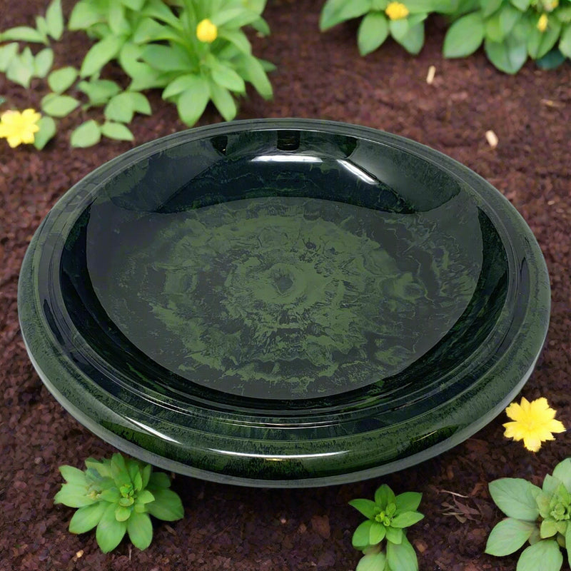 19" dia Hunter Green Fiber Clay Birdbath Bowl