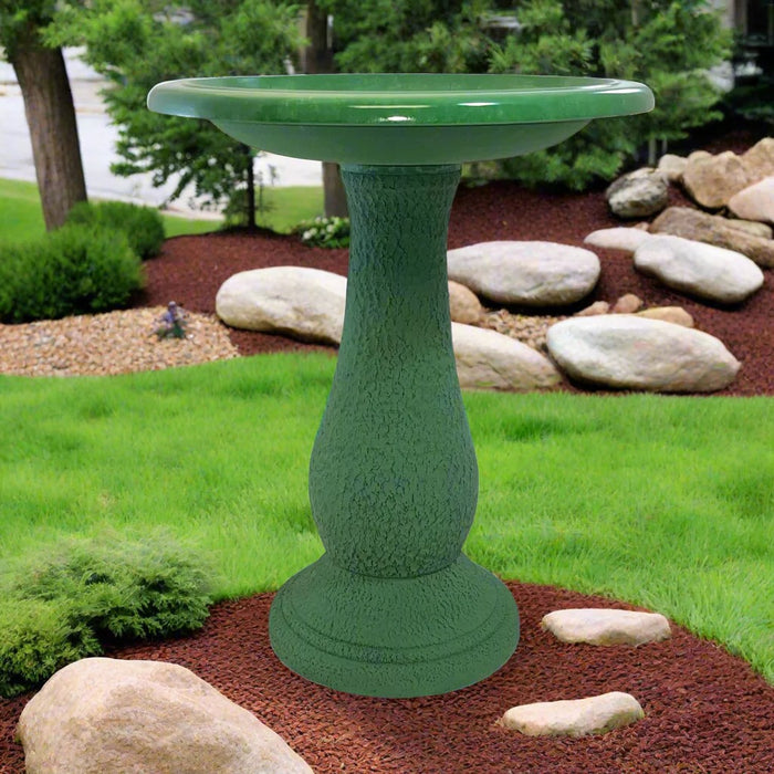 24" Kale Green Fiber Clay Birdbath