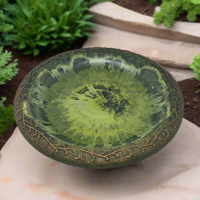 19" dia Light Green Fiber Clay Birdbath Bowl