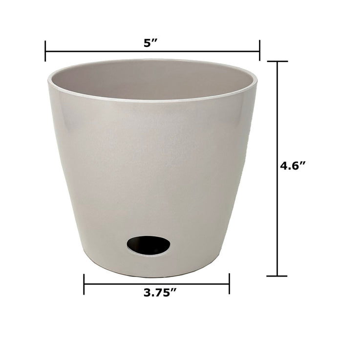 5" Cream Round Self-Watering Bamboo Pot