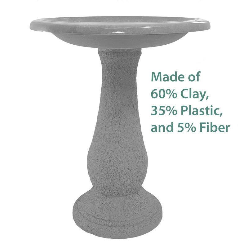 24" Antique Brown Fiber Clay Birdbath