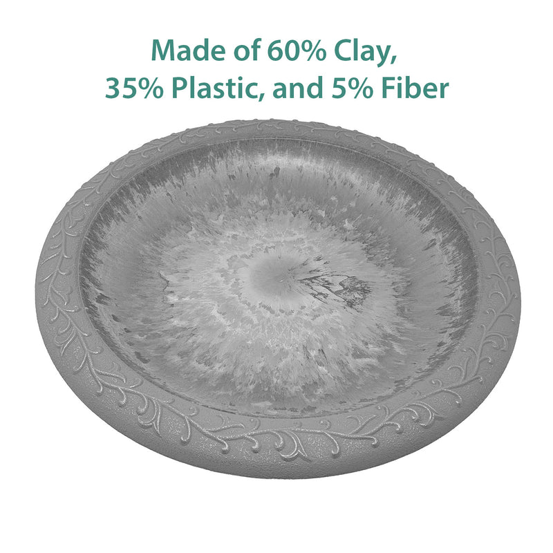 19" dia Dove Gray Fiber Clay Birdbath Bowl