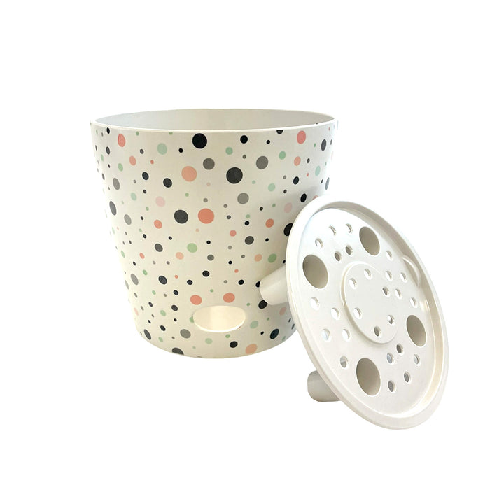 7" Dots Round Self-Watering Bamboo Pot