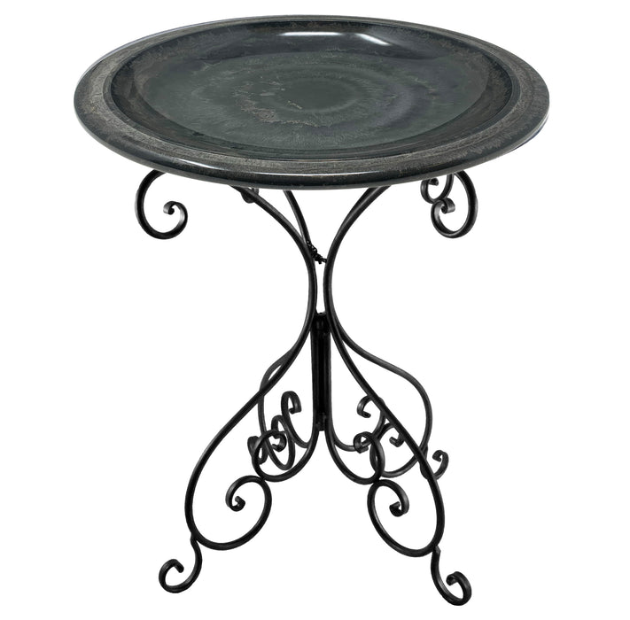 28" Gray Fiber Clay Birdbath on Black Metal Base