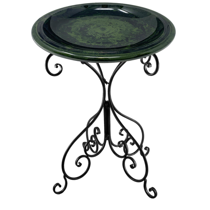 28" Hunter Green Fiber Clay Birdbath on Black Metal Base