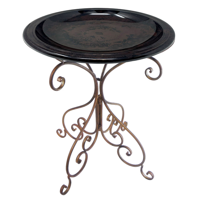 28" Antique Brown Fiber Clay Birdbath on Antique Bronze Metal Base