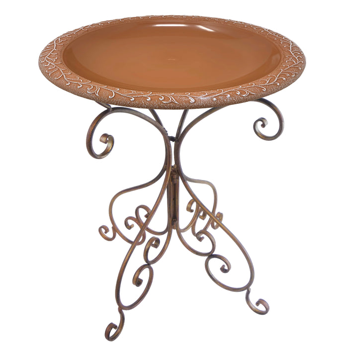 28" Terra Cotta Fiber Clay Birdbath on Antique Bronze Metal Base
